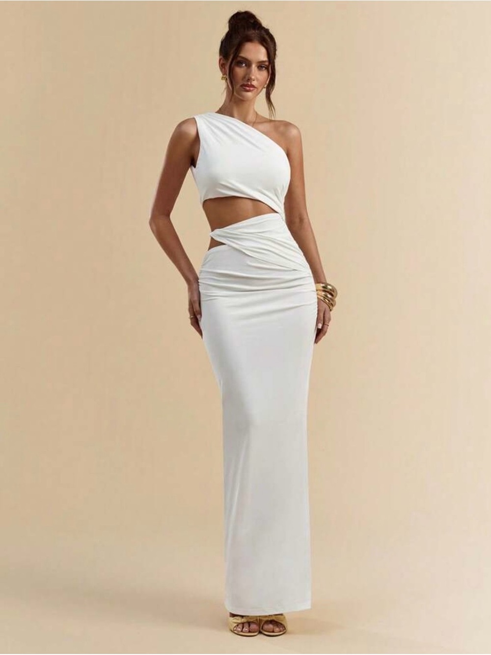 SHEIN One-Shoulder White Midi Dress with Side Cutouts